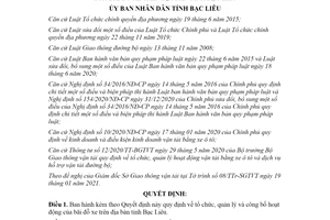 Quyết định 04/2021/QĐ-UBND 2021 tổ chức quản lý và công bố hoạt động của bãi đỗ xe Bạc Liêu