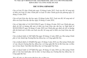 Quyết định 275/QĐ-TTg 2021 cơ chế tài chính đặc thù của Trường Đại học Khoa học và Công nghệ Hà Nội