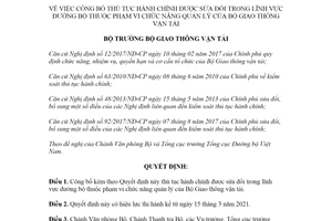 Quyết định 286/QĐ-BGTVT 2021 thủ tục hành chính lĩnh vực đường bộ thuộc Bộ Giao thông vận tải