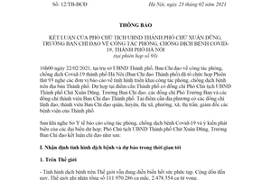 Thông báo 12/TB-BCĐ 2021 kết luận của Phó Chủ tịch công tác phòng chống dịch Covid-19 Hà Nội