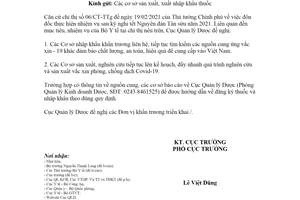 Công văn 1438/QLD-KD 2021 triển khai Chỉ thị 06/CT-TTg