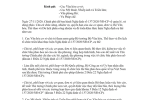 Công văn 551/BVHTTDL-PC 2021 phân công nhiệm vụ được giao tại Nghị định 137/2020/NĐ-CP