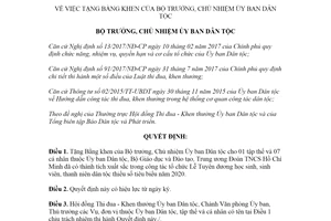 Quyết định 102/QĐ-UBDT 2021 tặng Bằng khen của Bộ trưởng Chủ nhiệm Ủy ban Dân tộc