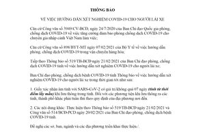 Thông báo 554/TB-BCĐ 2021 hướng dẫn xét nghiệm COVID-19 cho người lái xe Hải Dương