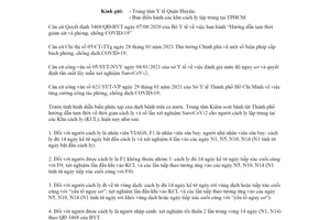 Công văn 565/TTKSBT-KHNV 2021 thời gian cách ly tại khu cách ly tập trung Hồ Chí Minh