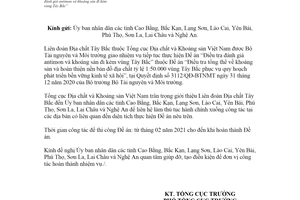 Công văn 414/ĐCKS-ĐC 2021 Đề án Điều tra đánh giá antimon và khoáng sản đi kèm vùng Tây Bắc