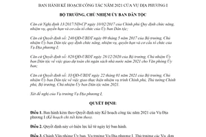Quyết định 110/QĐ-UBDT 2021 Kế hoạch công tác của Vụ Địa phương I