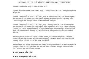 Kế hoạch 929/KH-UBND 2021 định giá đất cụ thể tỉnh Bến Tre