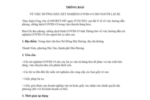 Thông báo 519/TB-BCĐ 2021 hướng dẫn xét nghiệm COVID-19 cho người lái xe tỉnh Hải Dương