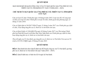 Quyết định 24/QĐ-UBQGTKCN 2021 Kế hoạch công tác của Ủy ban Ứng phó sự cố thiên tai Cứu nạn