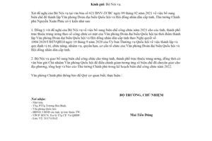 Công văn 1376/VPCP-TCCV 2021 bổ sung biên chế để thành lập Văn phòng Đoàn đại biểu Quốc hội