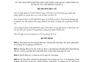 Quyết định 1464/QĐ-BYT 2021 tiếp nhận bảo quản phân phối sử dụng vắc xin phòng COVID19