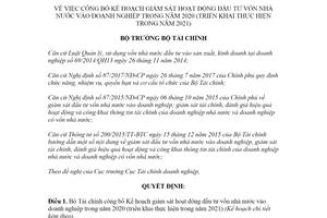 Quyết định 246/QĐ-BTC 2021 Kế hoạch giám sát hoạt động đầu tư vốn nhà nước vào doanh nghiệp