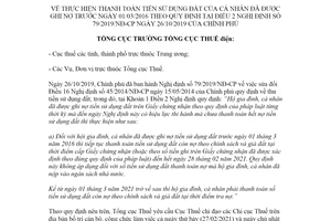 Công điện 02/CĐ-TCT 2021 thanh toán tiền sử dụng đất đã được ghi nợ trước 01/03/2016