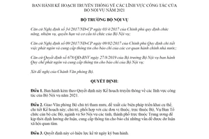 Quyết định 252/QĐ-BNV 2021 Kế hoạch truyền thông về các lĩnh vực công tác của Bộ Nội vụ