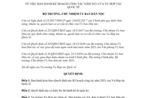 Quyết định 116/QĐ-UBDT 2021 Kế hoạch công tác của Vụ Hợp tác Quốc tế