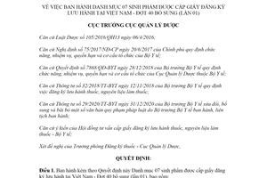 Quyết định 101/QĐ-QLD 2021 Danh mục sinh phẩm được cấp giấy đăng ký lưu hành