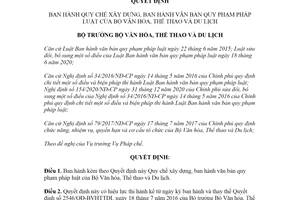 Quyết định 765/QÐ-BVHTTDL 2021 Quy chế xây dựng ban hành văn bản quy phạm pháp luật