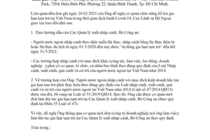 Công văn 687/LS-QHLS 2021 hỗ trợ gia hạn tạm trú tại Việt Nam trong thời gian dịch bệnh Covid19