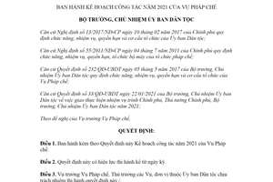 Quyết định 119/QĐ-UBDT 2021 Kế hoạch công tác của Vụ Pháp chế