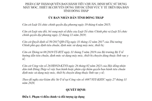 Quyết định 07/2021/QĐ-UBND tiêu chuẩn định mức sử dụng máy móc lĩnh vực y tế tỉnh Đồng Tháp