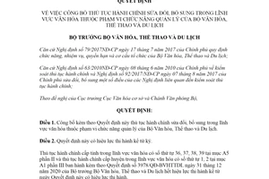 Quyết định 820/QÐ-BVHTTDL 2021 công bố thủ tục hành chính lĩnh vực văn hóa