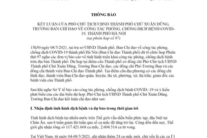 Thông báo 16/TB-BCĐ 2021 kết luận về công tác phòng chống dịch COVID-19 Hà Nội