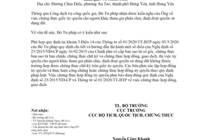 Công văn 625/BTP-HTQTCT 2021 ủy quyền chứng thực giấy ủy quyền định đoạt quyền sử dụng đất