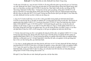 Công văn 1545/CV-BCĐ 2021 tiếp tục triển khai xét nghiệm SARS-CoV-2