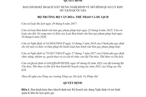 Quyết định 821/QĐ-BVHTTDL 2021 Kế hoạch xây dựng Nghị định về mô hình quản lý khu du lịch