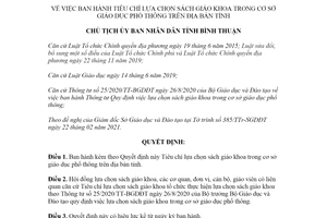 Quyết định 567/QĐ-UBND 2021 Tiêu chí lựa chọn sách giáo khoa giáo dục phổ thông Bình Thuận