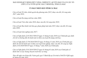 Quyết định 07/2021/QĐ-UBND cơ cấu tổ chức của Vườn quốc gia U Minh Hạ tỉnh Cà Mau