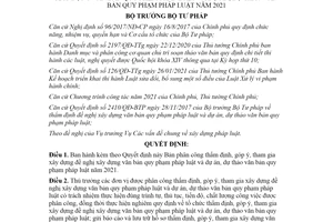 Quyết định 345/QĐ-BTP 2021 đề nghị xây dựng văn bản quy phạm pháp luật