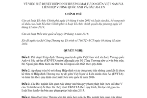 Nghị quyết 31/NQ-CP 2021 phê duyệt Hiệp định Thương mại tự do giữa Việt Nam Anh Bắc Ai-len