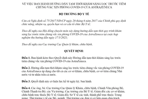 Quyết định 1624/QĐ-BYT 2021 hướng dẫn tạm thời khám sàng lọc trước tiêm chủng vắc xin phòng COVID19