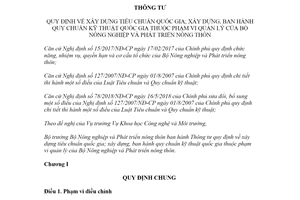 Thông tư 01/2021/TT-BNNPTNT xây dựng tiêu chuẩn quốc gia quy chuẩn quốc gia