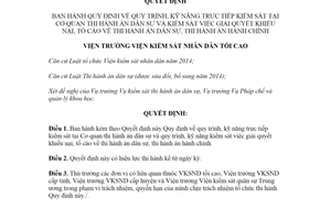 Quyết định 94/QĐ-VKSTC 2021 quy trình kỹ năng trực tiếp kiểm sát tại Cơ quan thi hành án dân sự