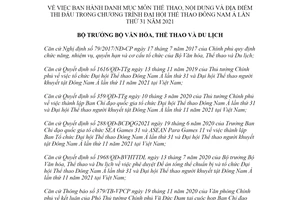 Quyết định 996/QĐ-BVHTTDL 2021 danh mục môn thể thao nội dung địa điểm thi đấu SEAGames31