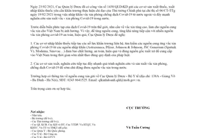 Quyết định 2511/QLD-KD 2021 tăng cường đa dạng hoá nguồn cung vắc xin phòng Covid-19 lần 2