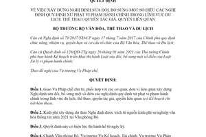 Quyết định 929/QĐ-BVHTTDL 2021 xử phạt vi phạm hành chính trong lĩnh vực du lịch