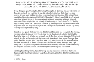 Chỉ thị 08/CT-TTg 2021 đẩy mạnh xử lý sử dụng tro xỉ thạch cao làm nguyên liệu sản xuất vật liệu xây dựng