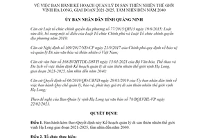 Quyết định 836/QĐ-UBND 2021 quản lý di sản thiên nhiên thế giới vịnh Hạ Long tỉnh Quảng Ninh