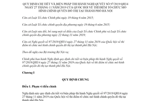 Nghị quyết 32/2021/NĐ-CP hướng dẫn Nghị quyết 97/2019/QH14 thí điểm mô hình chính quyền đô thị Hà Nội