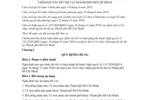 Nghị định 33/2021/NĐ-CP hướng dẫn Nghị quyết 131/2020/QH14 tổ chức chính quyền đô thị Hồ Chí Minh