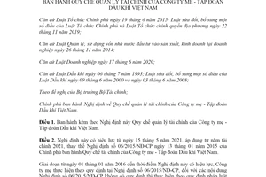 Nghị định 36/2021/NĐ-CP Quy chế quản lý tài chính của Công ty mẹ Tập đoàn Dầu khí Việt Nam