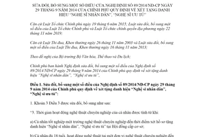 Nghị định 40/2021/NĐ-CP sửa đổi Nghị định 89/2014/NĐ-CP xét tặng danh hiệu Nghệ sĩ nhân dân ưu tú