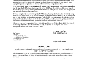 Công văn 343/QLCL-QLT 2021 sử dụng mẫu Phiếu đăng ký Kỳ thi tốt nghiệp trung học phổ thông