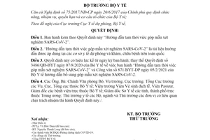 Quyết định 1817/QĐ-BYT 2021 hướng dẫn tạm thời việc gộp mẫu xét nghiệm SARSCoV2