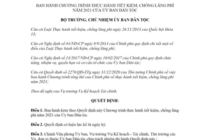 Quyết định 223/QĐ-UBDT 2021 thực hành tiết kiệm chống lãng phí 2021