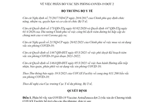 Quyết định 1821/QĐ-BYT 2021 phân bổ vắc xin phòng COVID19 đợt 2